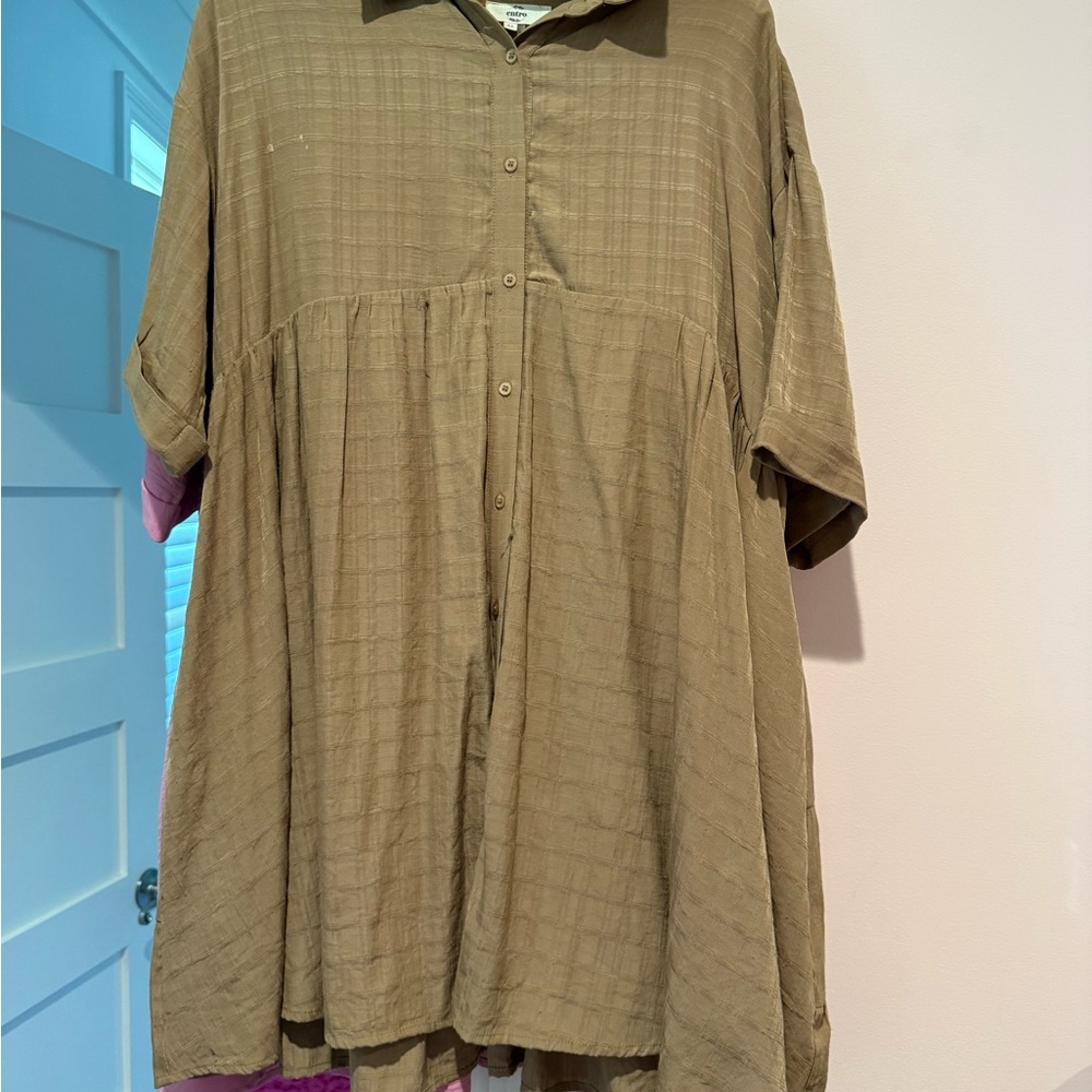 entro Olive Green Button-Front Mini Dress